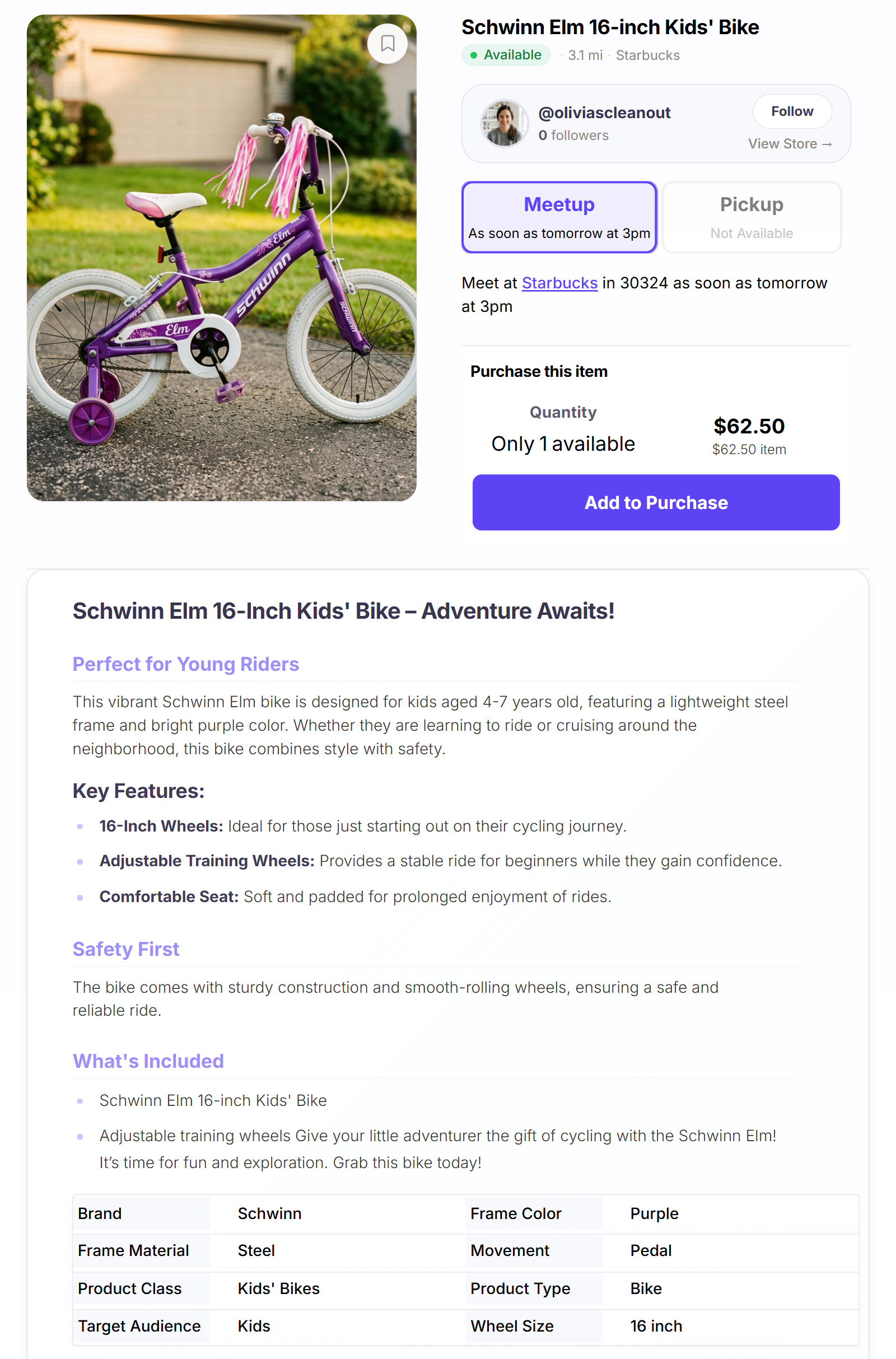AI listing flow generating title, description, and price from a photo