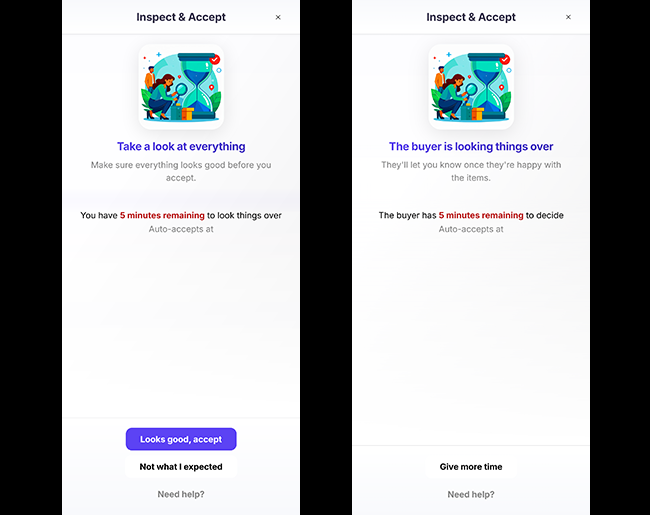 Item inspection screen with accept and reject options